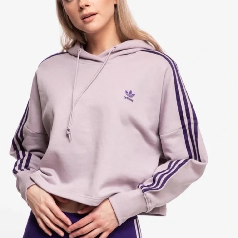 Adidas Women's Lavender Hoodie with Navy Stripes